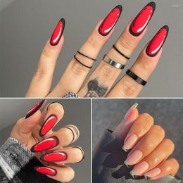 False Nails 24Pcs Black Silver Stripe Graffiti Cartoon Nail French Wearable Fake Tips Full Cover Gel Press On Detachable