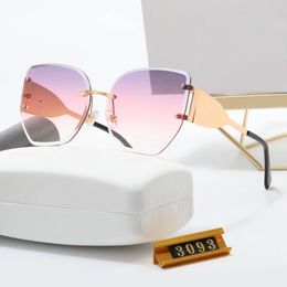 Female designer brand sunglasses rimless sunglasses cat eye lenses metal polished temples butterfly wing type sunglasses pink lenses UV protection
