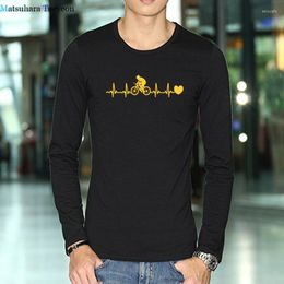 Men's T Shirts Cycling Heartbeat Print Shirt For Man Bicycling Sports Hobbyist Funny Cool Street Style TShirt Autumn Long Sleeve Tee