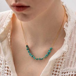 Pendant Necklaces Dome Cameras ALLNEWME Boho Blue Colour Irregular Natural Stone Turquoise Charm Necklaces for Women 18K Gold Plated Stainless Steel AA230428