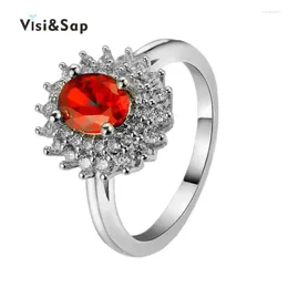 With Side Stones Eleple Vintage Red Stone White Gold Color Rings For Women Cubic Zirconia Fashion Jewelry Engagement Ring Party Gifts VSR119