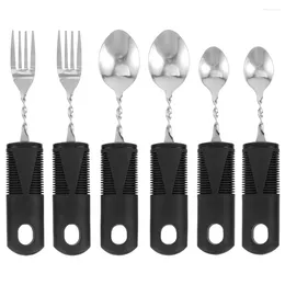 Dinnerware Sets 2 Tableware Bendable Cutlery Elder Adaptive Utensils Angled Fork Rubber Elderly