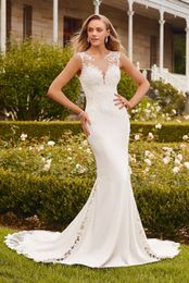 New Graceful Mermaid Lace Wedding Dresses Sleeveless Formal Occasions Bridal Gowns 13