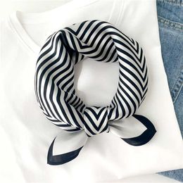 Scarves 100 Silk Scarf for Women Small Striped Neck Band Tie White Black Hair Scarves Natural Lady Foulard Bandana Kerchief 2022 J230428