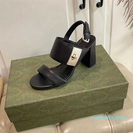 2023 listing ladies sandals catwalk chunky heel sandals high heels summer high quality fashion leather sandals