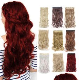 Hair Pieces Lelinta 24 Curly 3/4 Fl Head Synthetic Extensions Clip On/In Hairpieces 5 Clips 155G Wine Red 28 Drop Delivery Products Dhsoj