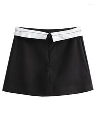 Women's Shorts YENKYE 2023 Women Fashion Contrast Waistband Skort Sexy Low Waist Zipper Feamle High Street Chic Skirts