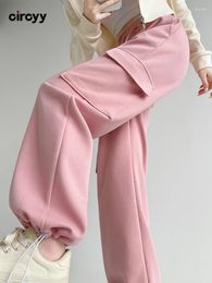 Women's Pants Pink Cargo Women Joggers 2023 Autumn High Waist Drawstring Casual Sweatpants Vintage Streetwear Pockets Loose Trousers