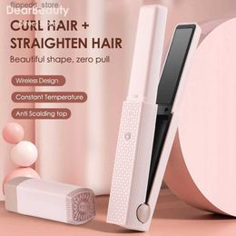 Curling Irons 2 in 1 USB Cordless Hair Straightener Splint Hair Styling Curler Pink Curling Portable Travel Dorm for Unique Gift Q231128