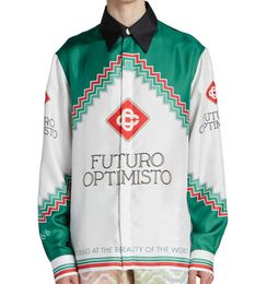 23SS New Casablanca Designer Fashion Classic men and women silk casual Shirt White Green Splice Unisex Couple Hawaiian Long Sleeve Shirt