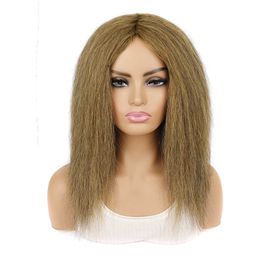 Explosive head wig head cover mixed hair medium long Yaki silk fluffy explosive wig head cover