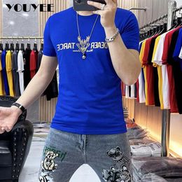 Men's T Shirts T-shirt Gold Letter Printing High-quality Male Tees Round Neck Summer Fashion Trend Slim Fit Silky Cotton Top Man Clothing