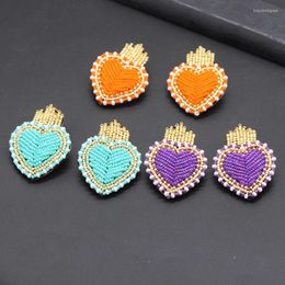 Stud Earrings Fashion Simple Rice Beads Hand-stitched Heart-shaped Particles 864
