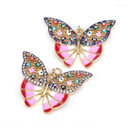 Pendant Necklaces 5Pcs CZ Micro Pave Gold Colour Enamel Butterfly Pendants DIY Jewellery Making Fashion Charms For Necklace