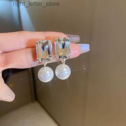 Stud New South Korea Pearl Square Geometric Pendant Earrings Fashion Elegant Simple Earrings Women's Jewelry YQ231128