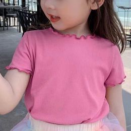 Tshirts Girl Short Sleeved TShirt Summer Kids Top Tees Baby Solid Colour Shirts 1 To 8 Yrs Childrens Clothing Korean Style 230427