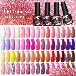 Nail Gel 8.5Ml Glitter Uv Polish 100 Colours Spring Summer Colour Varnishes Sequins Soak Off Hybrid Lacquers Varnish Colorf Nails Diy Ar Dhhgh