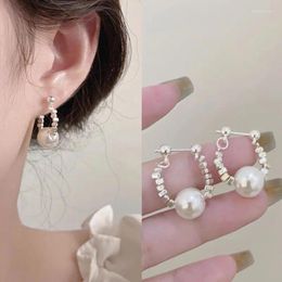 Hoop Earrings 925 Silver Needles Piercing Tassel Round Pearl Bead Earring For Women Girls Party Wedding Jewellery Eh2266