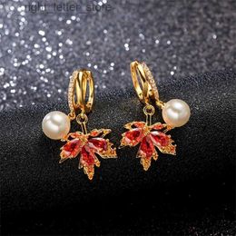 Stud French Exquisite Crystal Zircon Maple Leaf Earrings for Women Vintage Autumn Winter Romantic Wedding Party Jewellery Bijoux Gift YQ231128