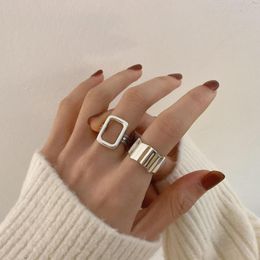 Cluster Rings MEETSOFT Trendy 925 Sterling Silver Retro Hollow Square Irregular Opening Index Finger Ring For Women Punk Jewelry Drop