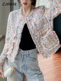 Womens Jackets CJFHJE Fragrant Coat Autumn Winter French Fashion Rainbow Colour Tweed Fringed Ladies Sweet Short Wool Jacket 231127