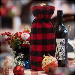 Christmas Decorations Plaid Wine Bottle Bags Dstring Red Er Gift Bag Festive Decoration Hha804 Drop Delivery Home Garden Party Suppli Dhire