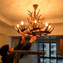 Chandeliers Nordic Vintage Art Chandelier Lighting American LOFT Kitchen Lamp Retro Deer Horn Hanging Resin Luxury Bedroom Stair Lustre