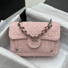 Trend Mini Women Flap Crossbody Bag Classic Portable Pink Tweed Designer Wallet Retro Luxury Handbag Card Holder Pochette Evening Clutch Suitcase Coin Purse 18CM