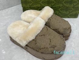 Fleece wool mules interlocking G suede leather platform slipper luxury women men jacquard fur furry slippers winter warm flat shoes loafers thick sole sandal