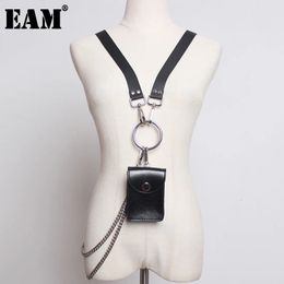 Other EAM Metal Chain Mini-bag Stylish Buckle Pu Leather Belt Personality Women Fashion All-match Spring 1U234 231128