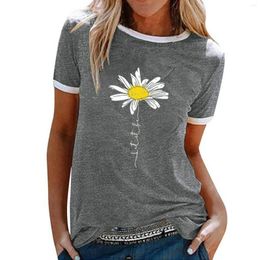 Women's T Shirts Summer Daily Casual Short Sleeve Office Women T-shirt Soft Fashion Floral Print Crew Neck Gift Top Pullover Loose