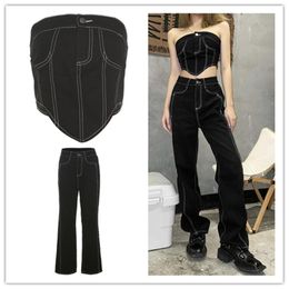 Jeans Y2K Jeans Brandy Women Vintage High Waist Jeans Denim Cargo Pants Jean Tops Sexy E Girl Aesthetic Sets Woman Trousers Wide Jeans