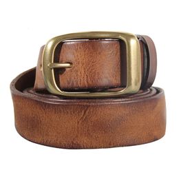 Belts Men's Retro Cowhide Leather Brass Pin Buckle Metal Belt Top Quality Solid Pure Cow Skin Belts Men 3.3cm Width N17FJ882 231128
