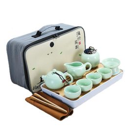 Teaware Ceramic Teapot One Pot Four Cup Outdoor Travel Kung Fu Teapot Tote Bag Travel Cup Set Tcup Kung Fu Teaset Chinese Tea Set