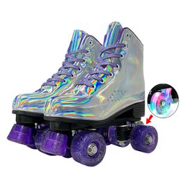 Inline Roller Skates PU Leather Skating Shoes Sneakers Sliding Quad 2 Row Patines with 4 Flash Wheels 231128