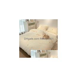 Bedding Sets Winter White Milk Veet Bed Four Piece Luxury Quilt Er Autumn Plush Coral Sheet Flannel Set Drop Delivery Home Garden Te Dhcqd