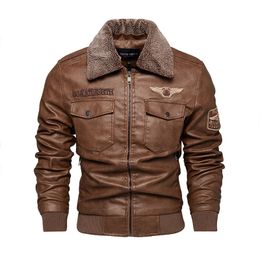 Men's Jackets Pu Jacket Men Thick Warm Military Bomber Tactical Leather Mens Outwear Fleece Fur Collar Windbreaker Coat Male 6XL 231128