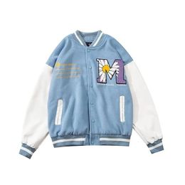 Women's Jackets Letter Embroid Blue Varsity Jacket Men Baseball Jacket Hip Hop Long Sleeves Women's college Bomber Jacket High Street Y2K Coats 231128