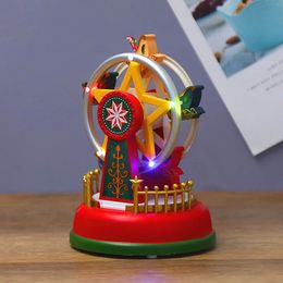 Decorative Objects Figurines Christmas Decoration Village Glowing Music House Carousel Ferris Wheel Xmas Tree Children Room Party Decor Ornament Kid Gifts 231127