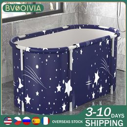 Bathtubs BVSOIVIA 120CM Folding Bathtub for Adult Children Portable Swimming Pool Large Bathtub Bath Bucket Insulation Bathing Bath Tub