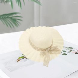 Wide Brim Hats Trendy Beach Hat Pleated Women Lace Butterfly Knot Classic Straw Sun Sunscreen