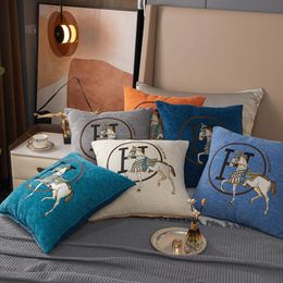 Cushion Decorative Pillow Chenille Cushion Cover 45 45cm Horse Embroidered Jacquard Case Home Decorative Letter Pillowcase Office Sofa 231128