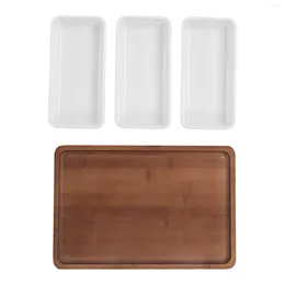 Plates Ceramic Snack Serving Tray Multifunction Long Strip Coffee With Bamboo Pallets For Nuts