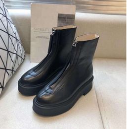 UGGsityd The row smooth Leather Ankle Chelsea Boots platform zipper slip-on round Toe block heels Flat Wedges booties chunky boot Fashion leather Trendy shoes