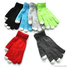Children's Mittens Men Women Winter Thicken Warm Gloves For Students Solid Colour Knitted Touch Screen Mittens Outdoor Cycling Skiing Gloves New R231128