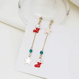 Dangle Earrings U-Magical Trendy Christmas Asymmetry Enamel Tassel Star Bell Drop Earring For Women Sock Gols Chain Metal Jewelry