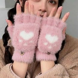 Children's Mittens New Women Warm Gloves Fashion Girls Plush Mittens Soft Plush Short Fingerless Half Finger Winter Gloves
