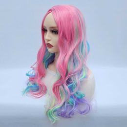 yielding Colored wigs long curly hair girls' synthetic fiber hair trendy and sweet headgear