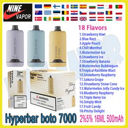 Authentic Hyperbar Boto 7000 Puff Disposable Electronic Cigarette 16ml Pre-filled Pod 500mAh Rechargeable Battery Puff 7k 2% 5% Level Vapes Pen