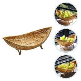 Plates Rattan Basket Fruit Bowl Sandwich Trays Round Serving Plastic Vegetable Storage